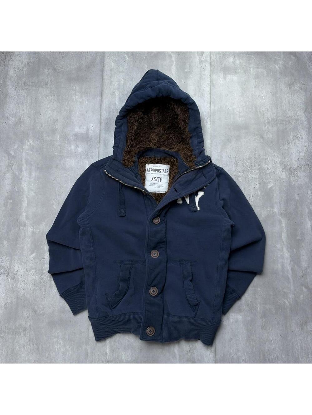 Y2K Navy Aeropostale Grunge Fur Lined Zip Up Hoodie